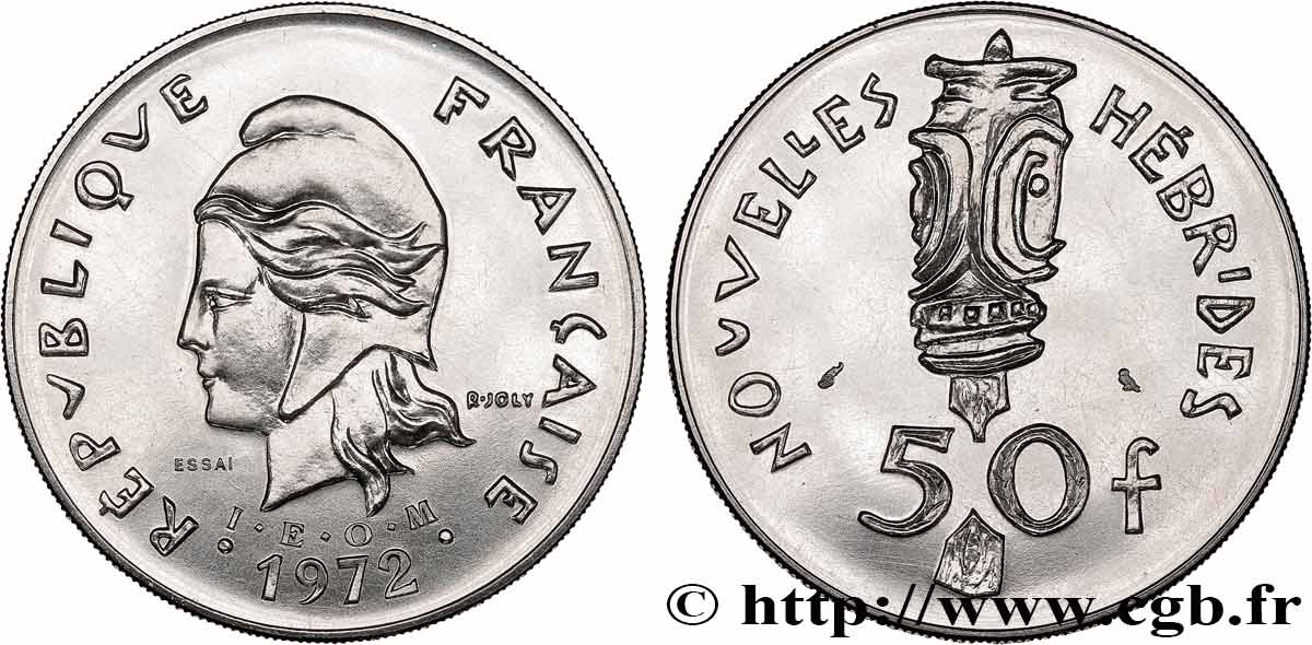 NOUVELLES HÉBRIDES (VANUATU depuis 1980) Essai de 50 Francs I.E.O.M. 1972 Paris FDC 