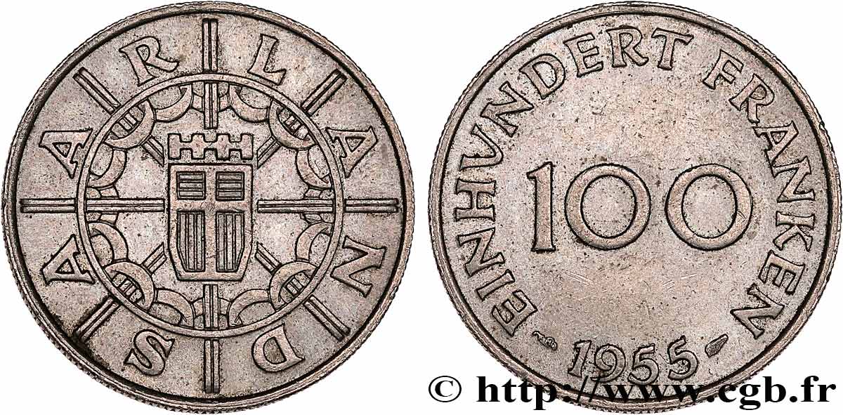 SAARLAND 100 Franken 1955  SPL 