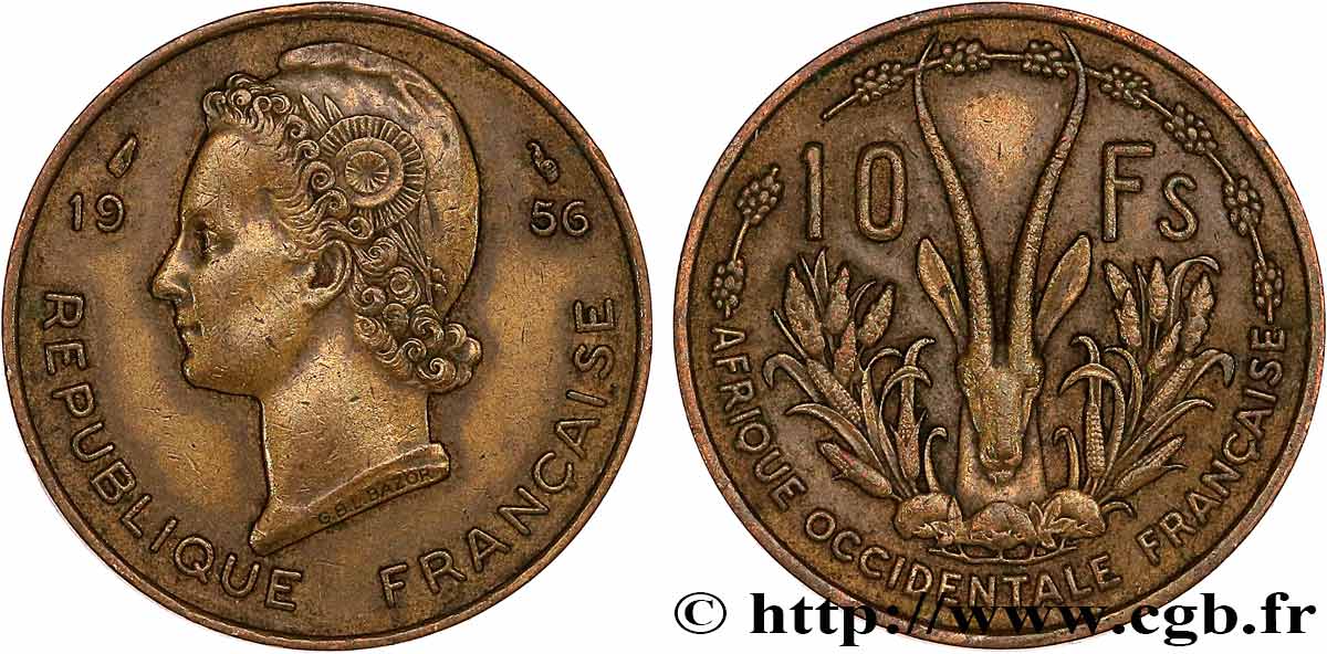 FRANZÖSISCHE WESTAFRIKA 10 Francs 1956 Paris SS 