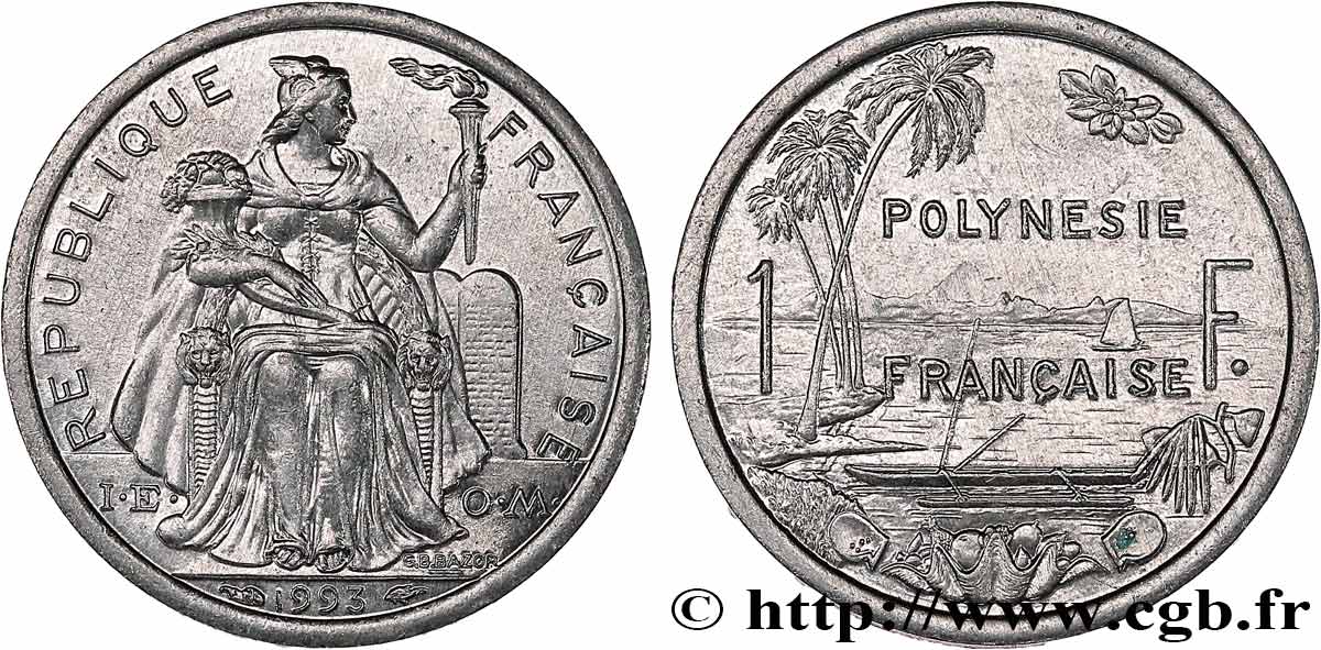 FRENCH POLYNESIA 1 Franc I.E.O.M.  1993 Paris AU 