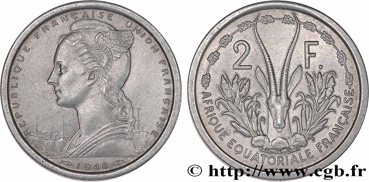 AFRICA EQUATORIALE FRANCESE - FRENCH UNION 2 Francs 1948 Paris SPL 