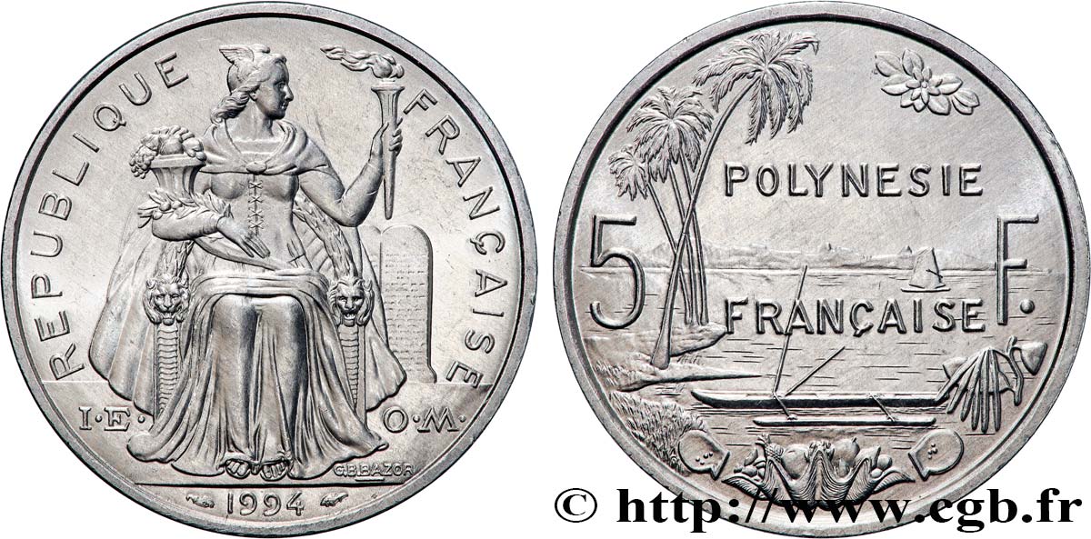 POLYNÉSIE FRANÇAISE 5 Francs I.E.O.M. 1994 Paris SPL 