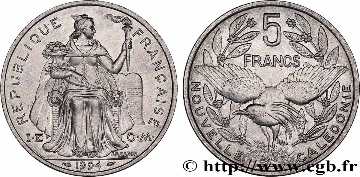 NEUKALEDONIEN 5 Francs I.E.O.M.  1994 Paris fST 