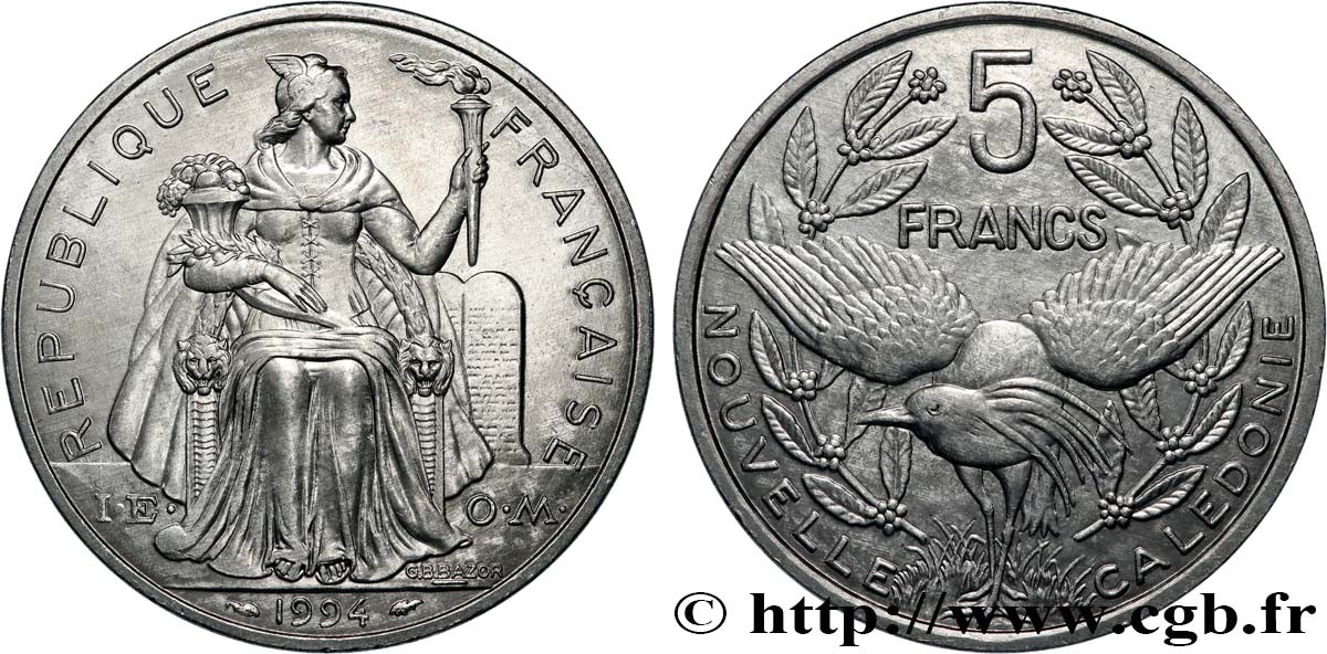 NEW CALEDONIA 5 Francs I.E.O.M.  1994 Paris MS 