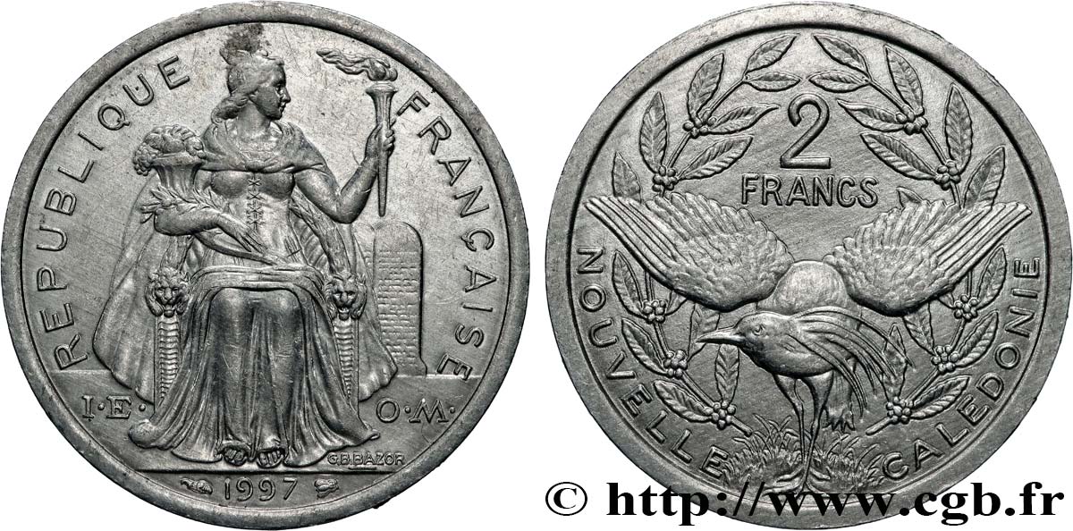 NOUVELLE CALÉDONIE 2 Francs I.E.O.M.  1997 Paris SUP 