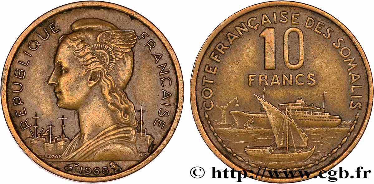 FRENCH SOMALILAND 10 Francs 1965 Paris AU 