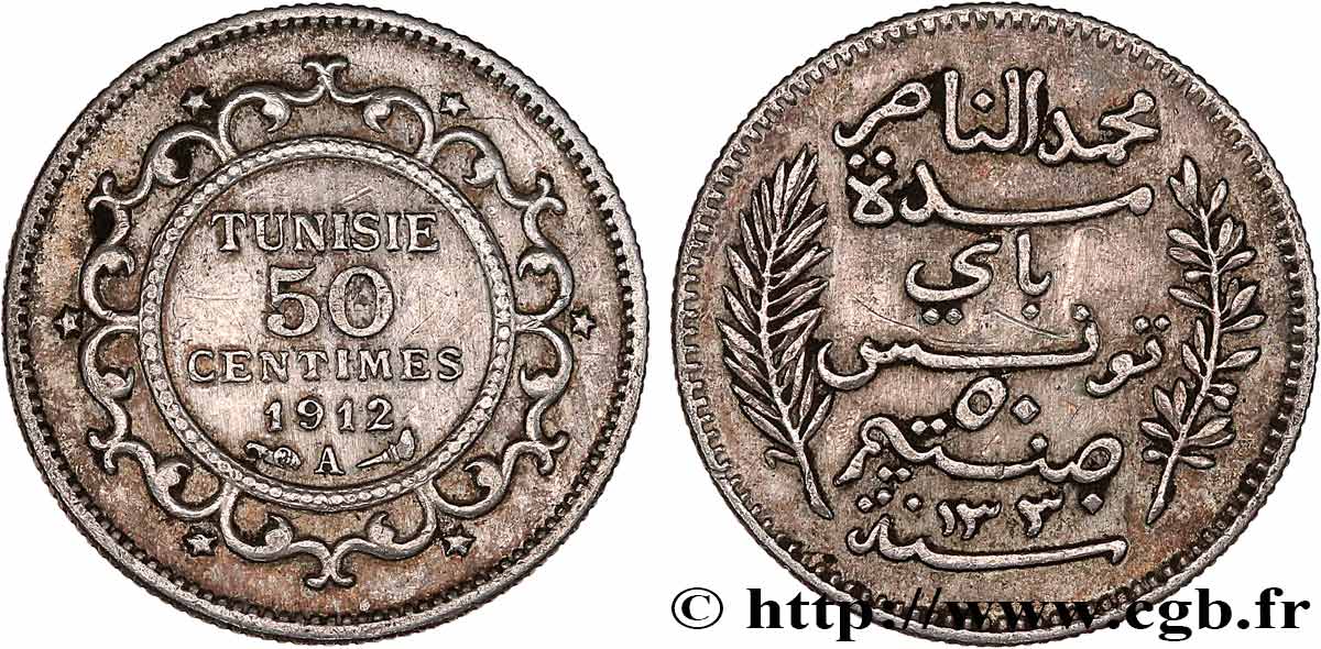 TUNESIEN - Französische Protektorate  50 Centimes AH1330 1912 Paris SS 