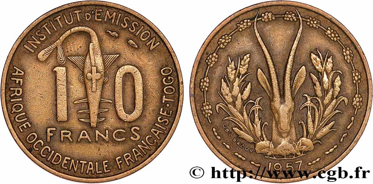 AFRIQUE OCCIDENTALE FRANÇAISE - TOGO 10 Francs 1957 Paris TTB 