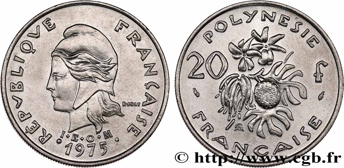 FRANZÖSISCHE-POLYNESIEN 20 Francs I.E.O.M. 1975 Paris ST 