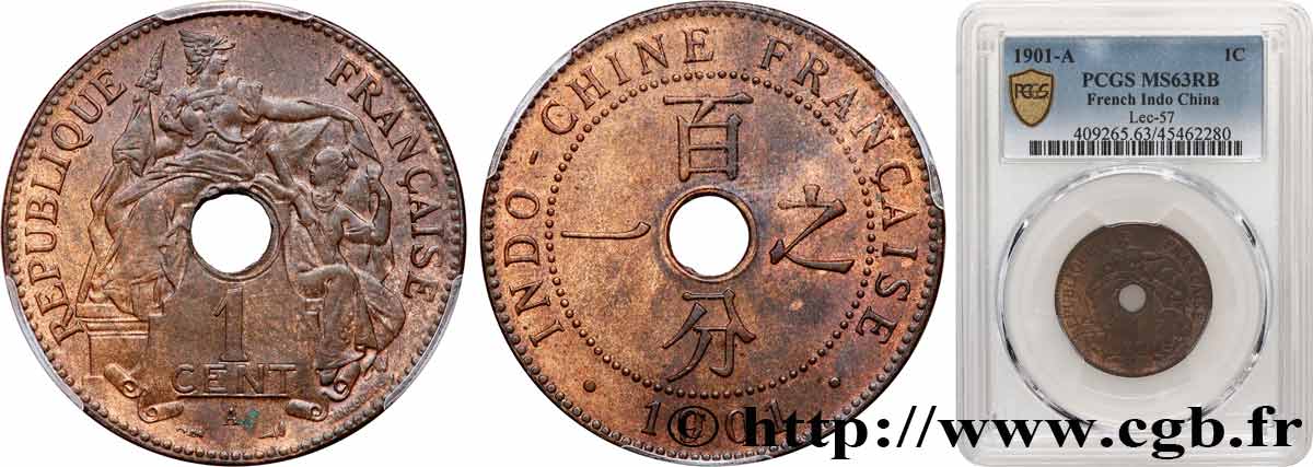 FRENCH INDOCHINA 1 Centième 1901 Paris MS63 PCGS