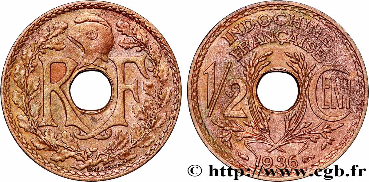 FRANZÖSISCHE-INDOCHINA 1/2 Centième 1936 Paris SS 