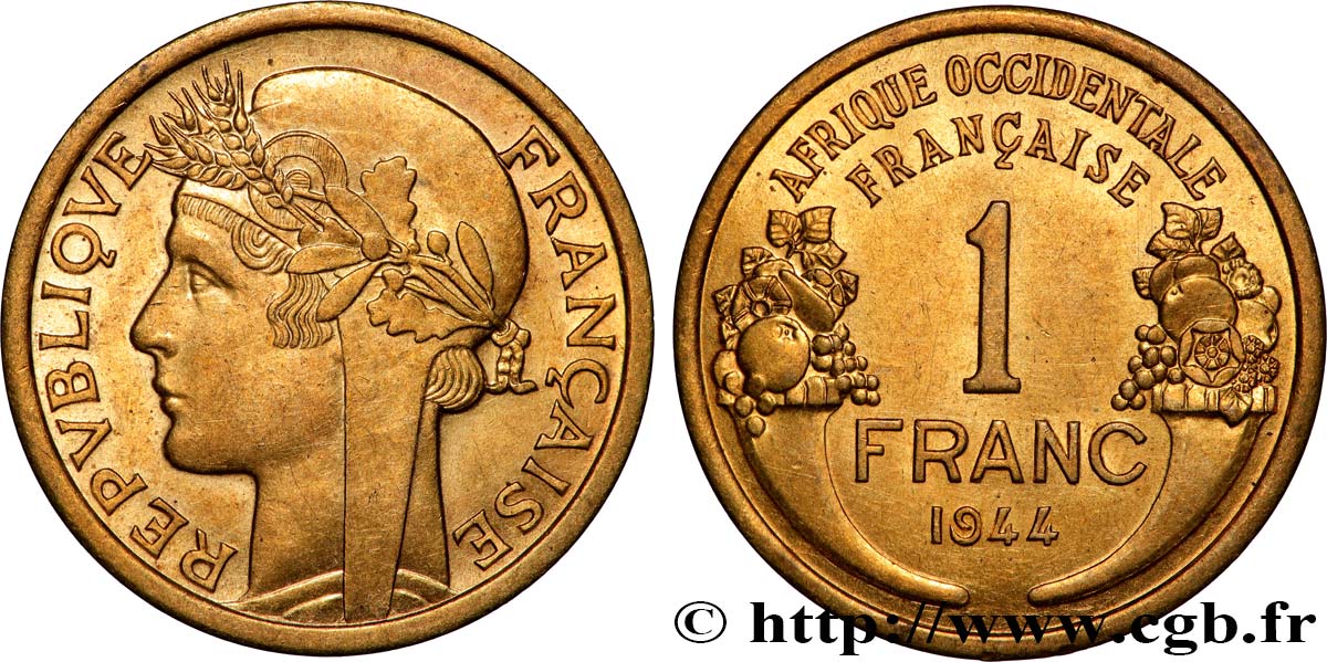 FRENCH WEST AFRICA 1 Franc Morlon 1944 Londres AU 