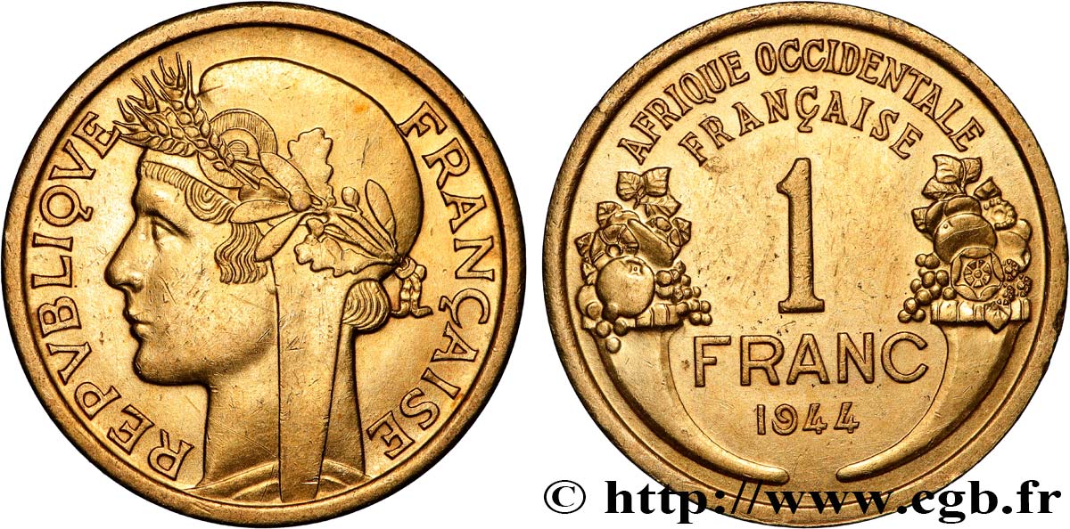 FRANZÖSISCHE WESTAFRIKA 1 Franc Morlon 1944 Londres fVZ 