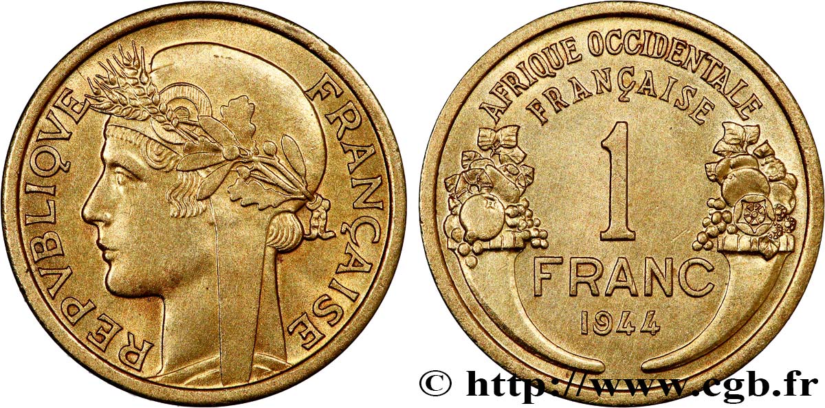AFRIQUE OCCIDENTALE FRANÇAISE 1 Franc Morlon 1944 Londres TTB+ 