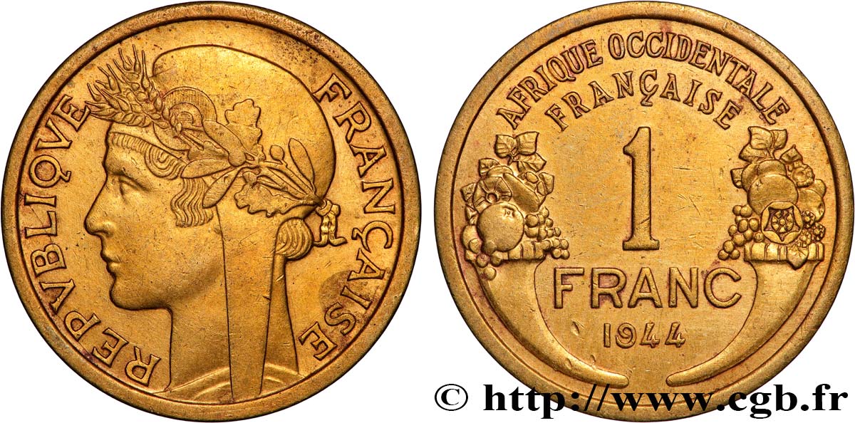 FRENCH WEST AFRICA 1 Franc Morlon 1944 Londres AU 