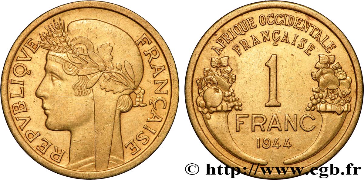 FRENCH WEST AFRICA 1 Franc Morlon 1944 Londres AU 