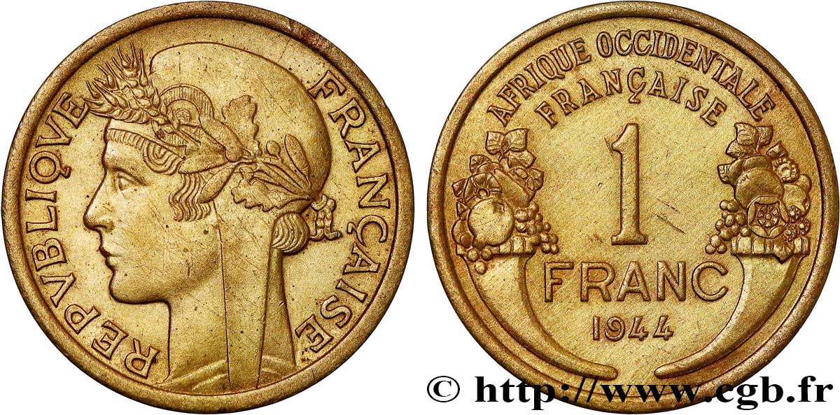 FRANZÖSISCHE WESTAFRIKA 1 Franc Morlon 1944 Londres fVZ 