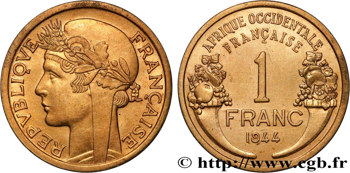 FRENCH WEST AFRICA 1 Franc Morlon 1944 Londres AU 