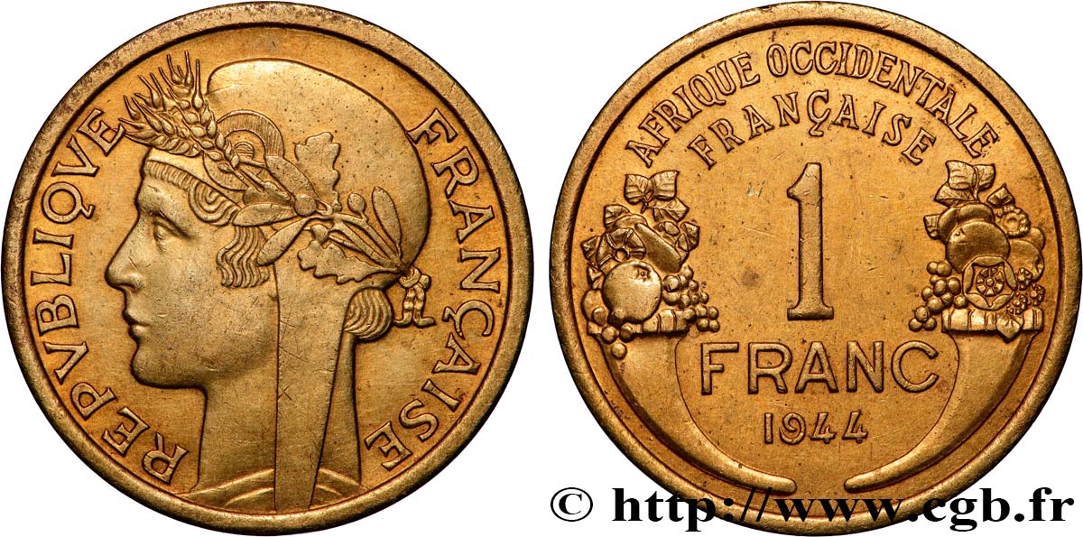 FRENCH WEST AFRICA 1 Franc Morlon 1944 Londres AU 