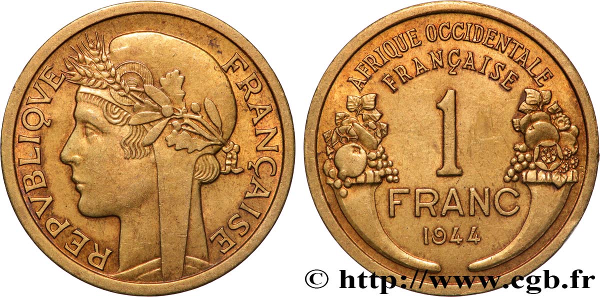 FRENCH WEST AFRICA 1 Franc Morlon 1944 Londres AU 