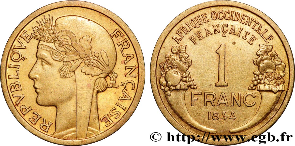 FRANZÖSISCHE WESTAFRIKA 1 Franc Morlon 1944 Londres fVZ 