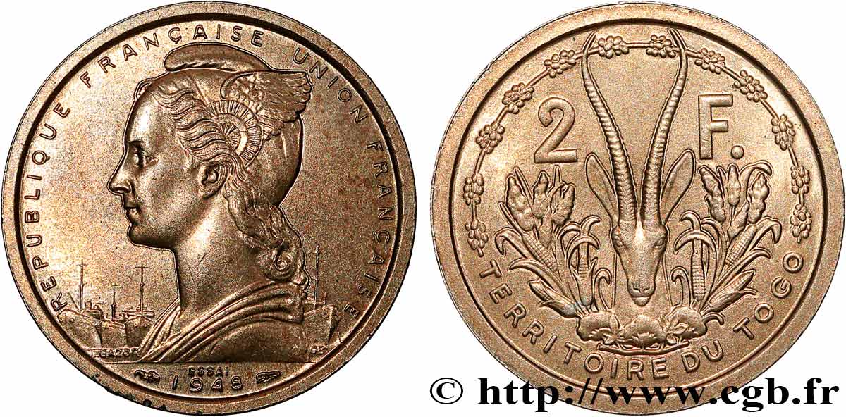 TOGO - UNIóN FRANCESA Essai de 2 Francs 1948 Paris SC 