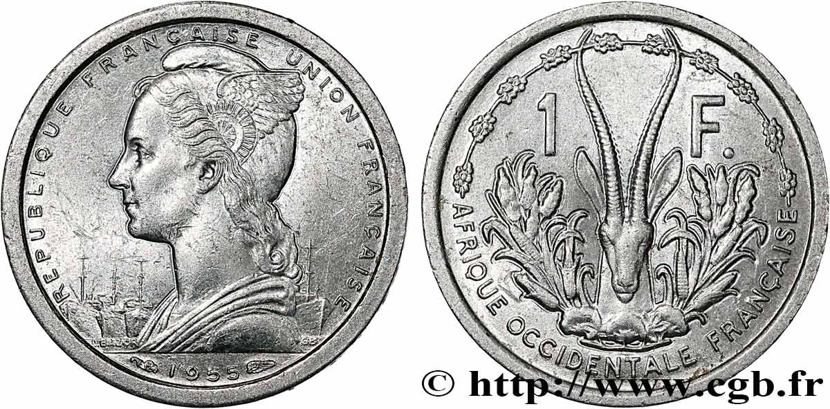 AFRICA OCCIDENTALE FRANCESE - UNION FRANCESA 1 Franc 1955 Paris SPL 