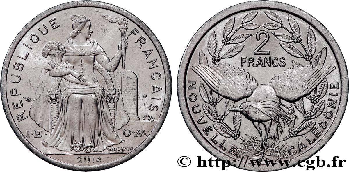 NOUVELLE CALÉDONIE 2 Francs I.E.O.M. 2014 Paris SUP 