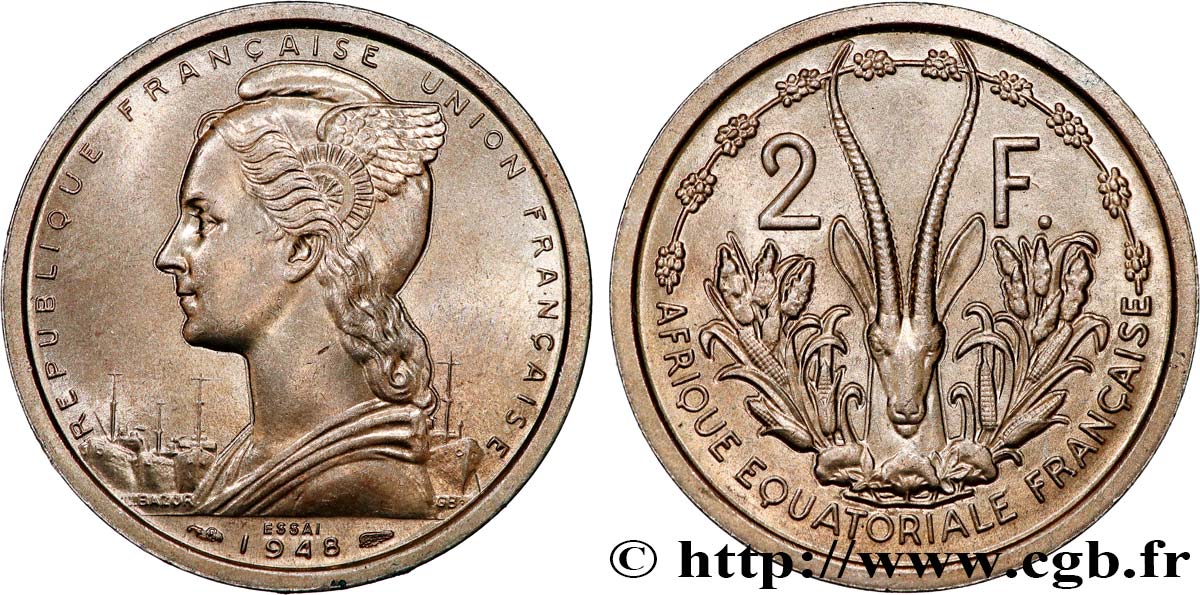 FRENCH EQUATORIAL AFRICA - FRENCH UNION / UNION FRANÇAISE Essai de 2 Francs 1948 Paris MS 