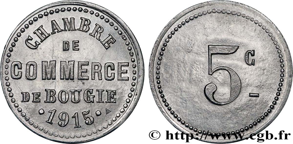 ALGERIA 5 Centimes Chambre de commerce de Bougie 1915 BOUGIE AU 