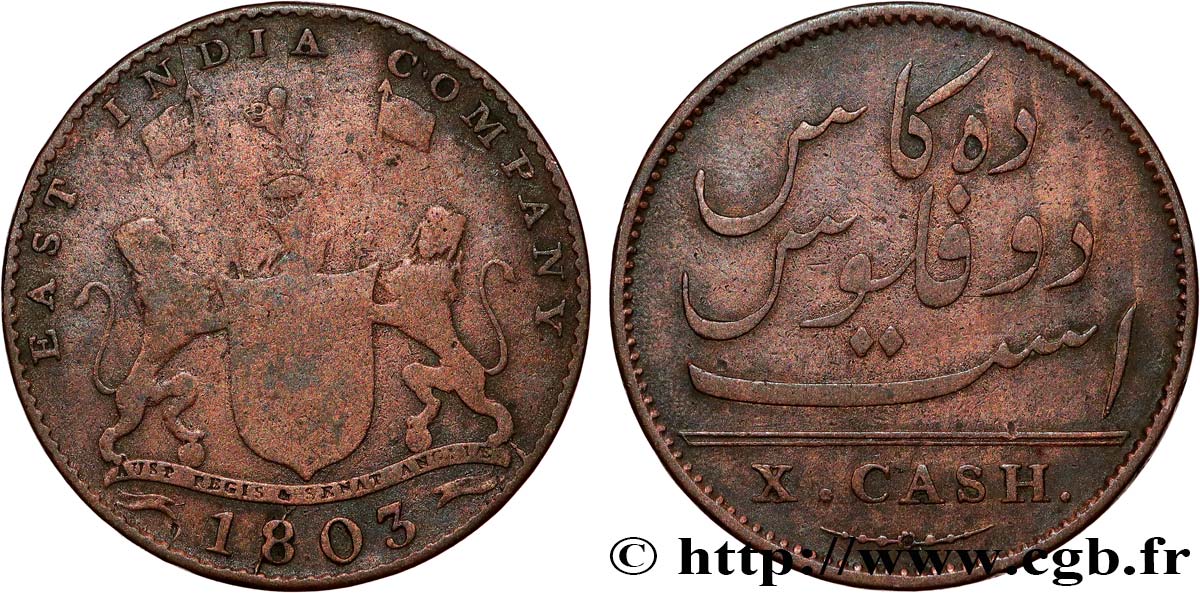 ÎLE DE FRANCE (ÎLE MAURICE) X (10) Cash East India Company 1803 Madras TB 