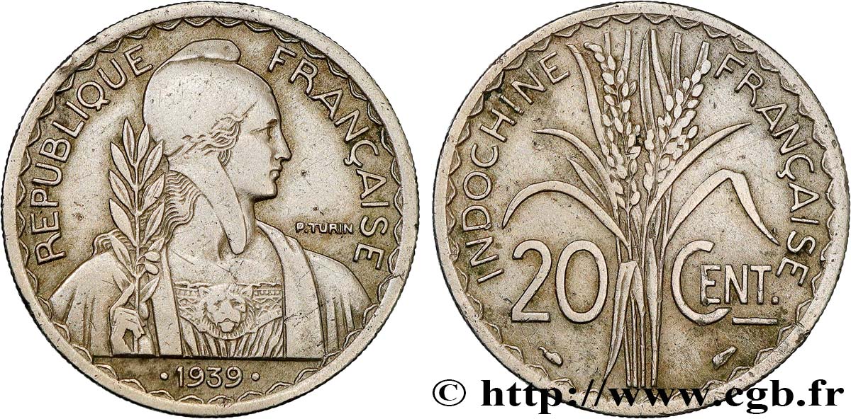 INDOCHINE FRANÇAISE 20 Centièmes 1939 Paris TTB 