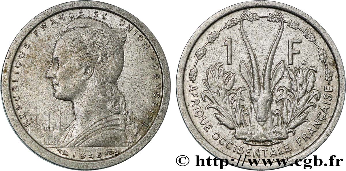 FRENCH WEST AFRICA - FRENCH UNION / UNION FRANÇAISE 1 Franc Union Française 1948 Paris AU 