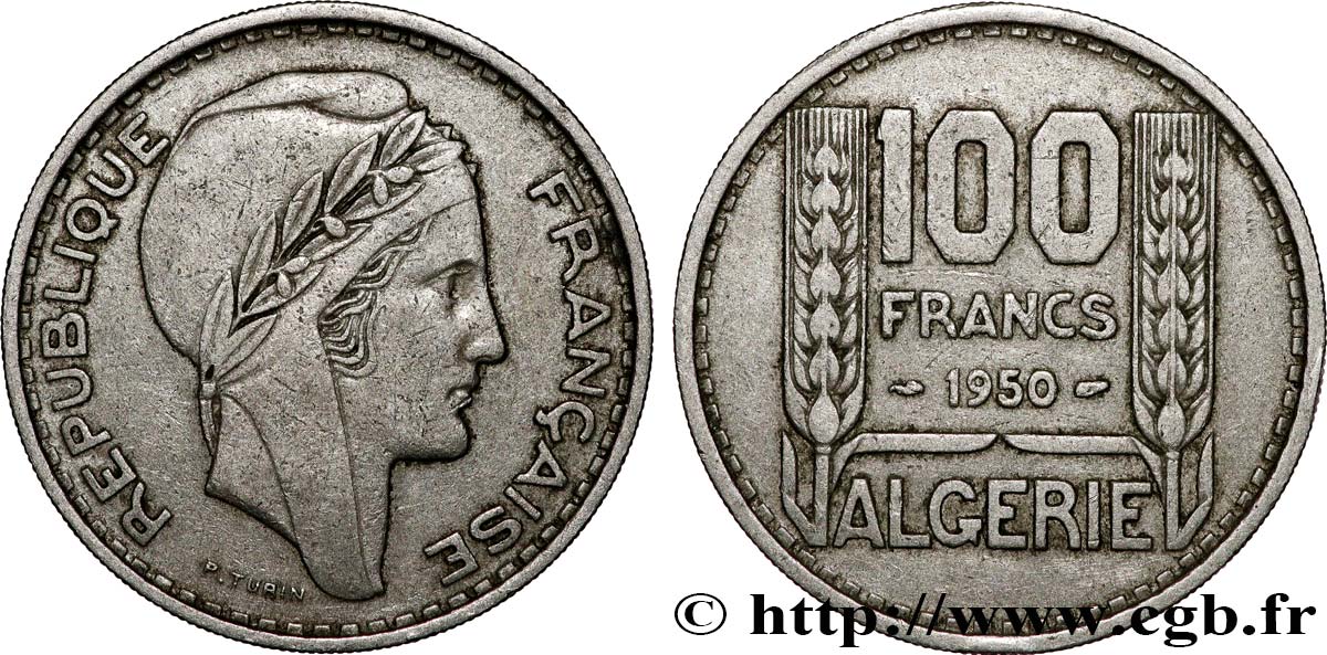 ALGÉRIE 100 Francs Turin 1950  TTB 