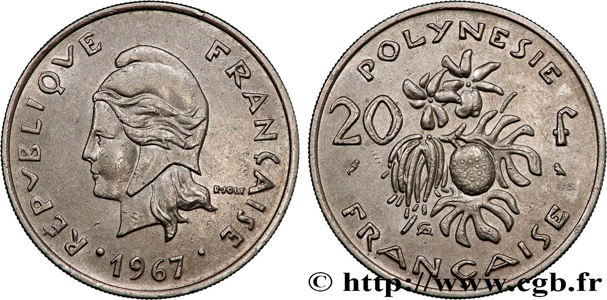 POLYNÉSIE FRANÇAISE 20 Francs Marianne  1967 Paris TTB+ 