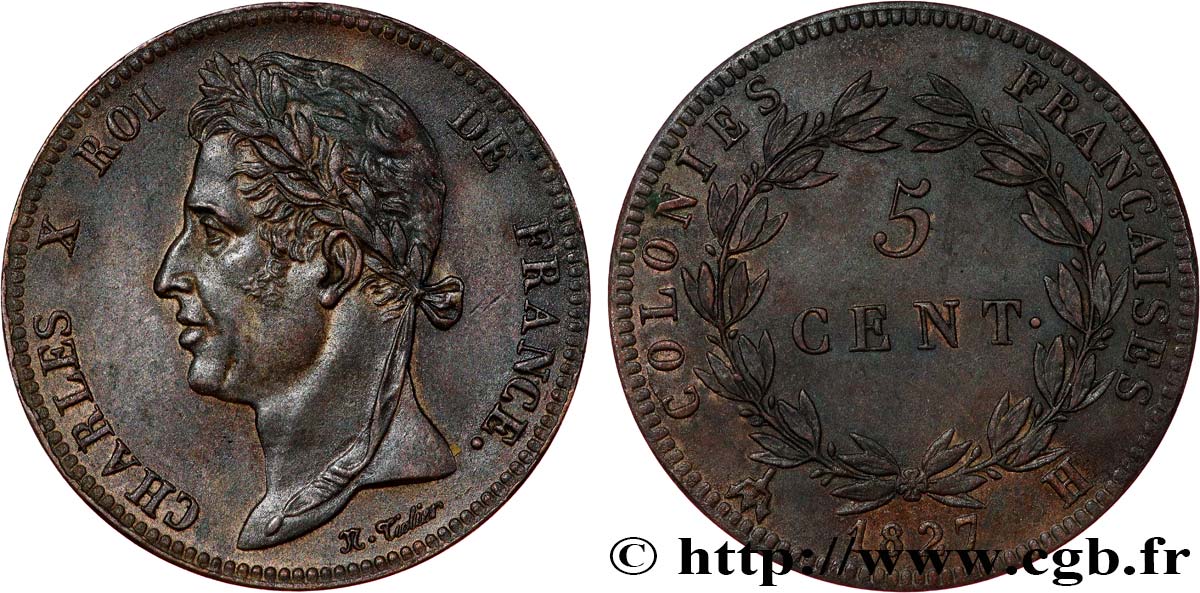 FRENCH COLONIES - Charles X, for Martinique and Guadeloupe 5 Centimes  1827 La Rochelle - A AU 