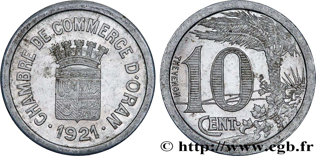 ALGERIA 10 Centimes Chambre de Commerce d’Oran 1921  AU 