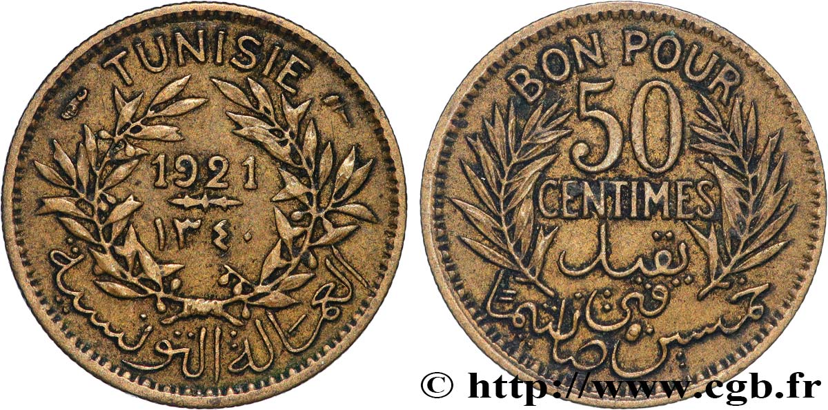 TUNEZ - Protectorado Frances Bon pour 50 Centimes 1921 Paris MBC 