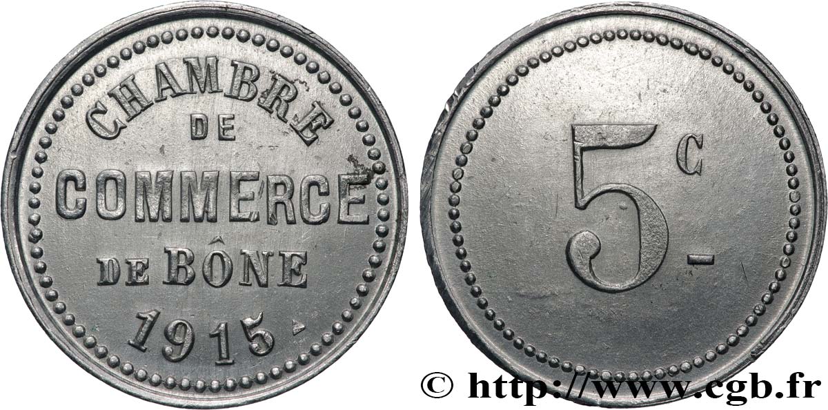 ALGÉRIE 5 Centimes Chambre de commerce de Bône 1915  TTB+ 
