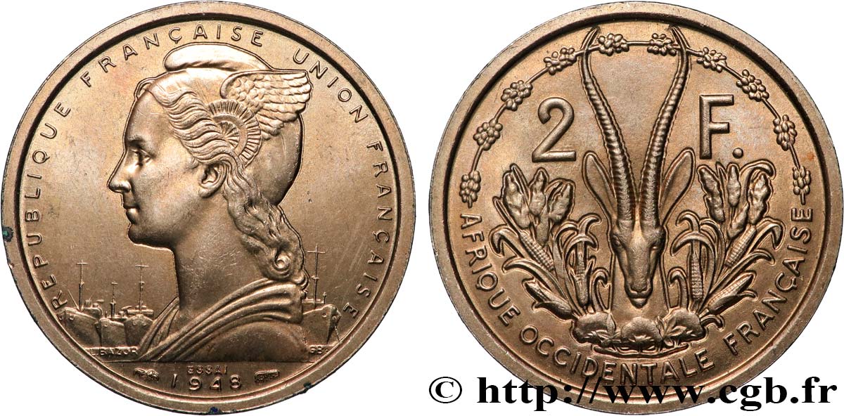 FRENCH WEST AFRICA - FRENCH UNION / UNION FRANÇAISE Essai de 2 Francs 1948 Paris AU 