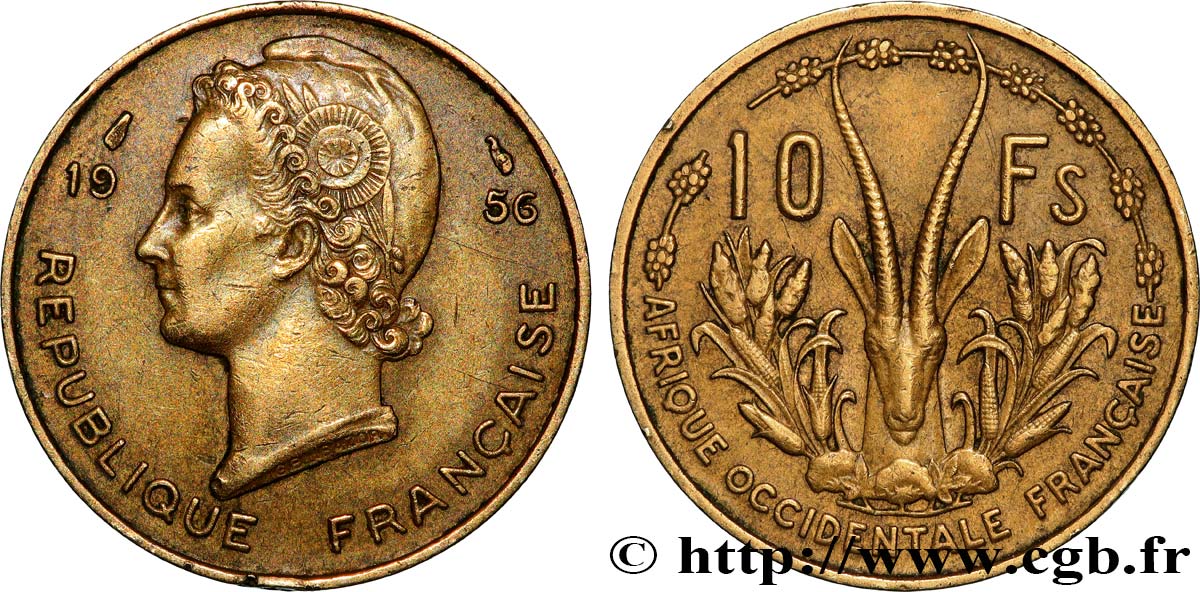 FRENCH WEST AFRICA 10 Francs 1956 Paris XF 
