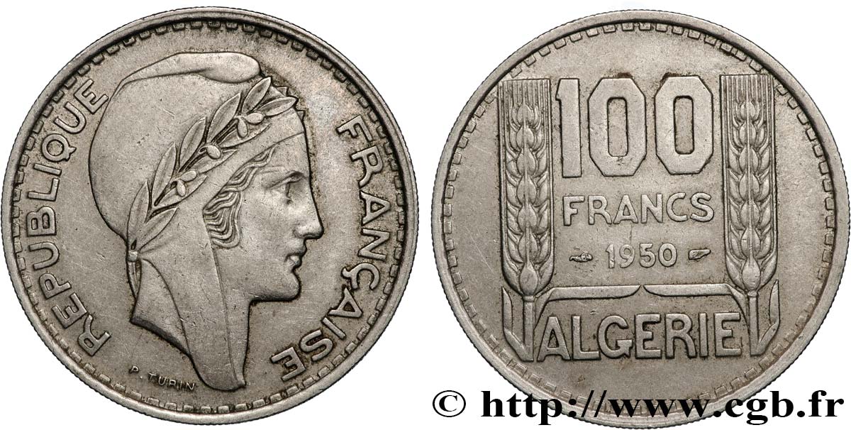 ALGERIA 100 Francs Turin 1950  XF 