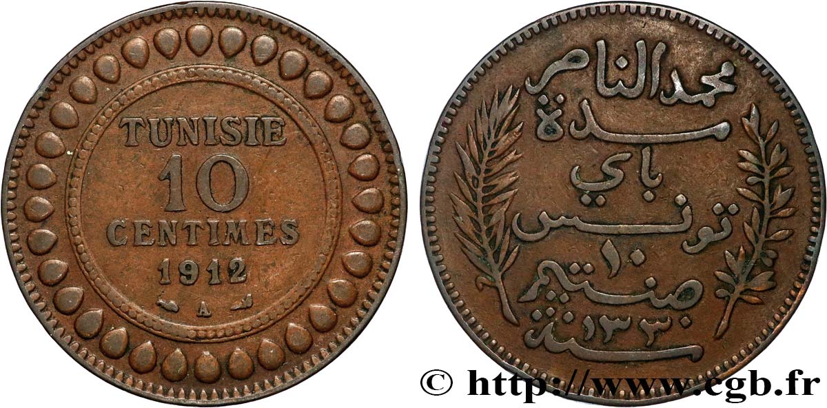 TUNEZ - Protectorado Frances 10 Centimes AH1330 1912 Paris MBC 