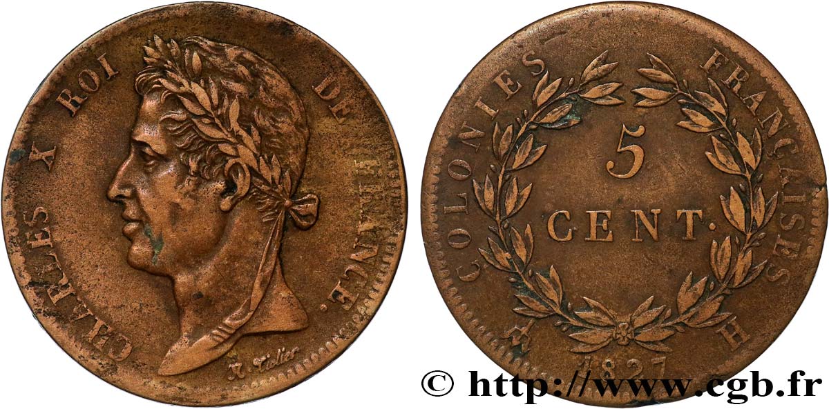 FRANZÖSISCHE KOLONIEN - Charles X, für Martinique und Guadeloupe 5 Centimes Charles X 1827 La Rochelle - A fSS 