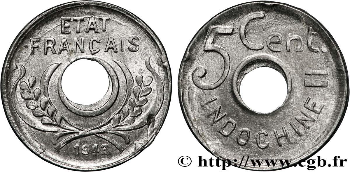FRANZÖSISCHE-INDOCHINA 5 Centièmes 1943 Hanoï fST 