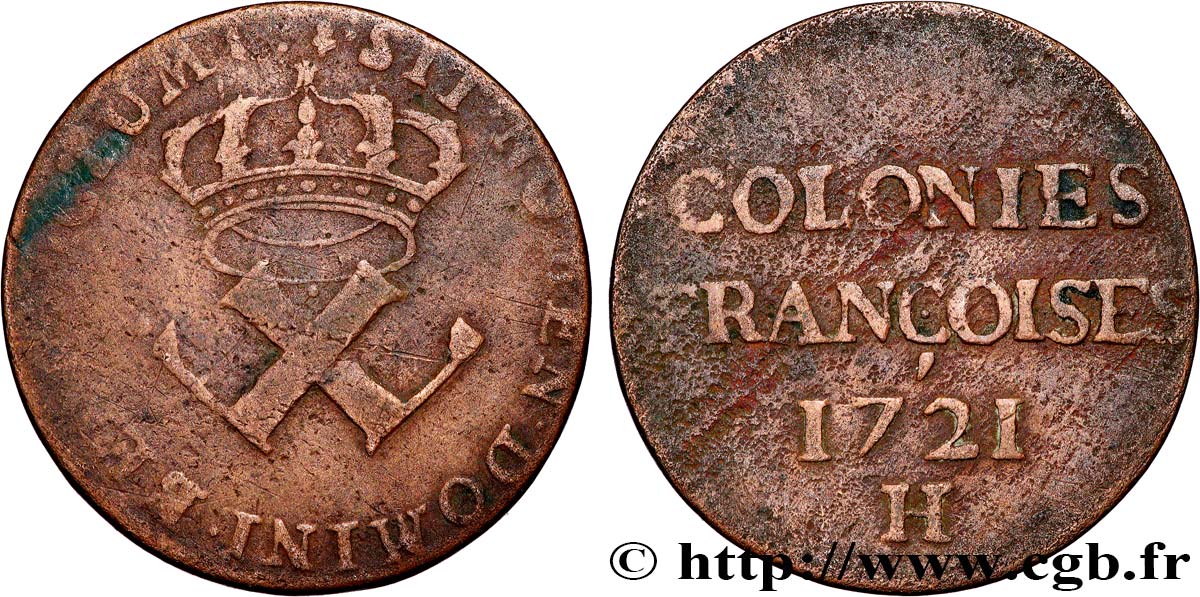 AMÉRIQUE - Louisiane, Acadie, Canada 9 Deniers des Colonies Françoises 1721 La Rochelle - H TB 