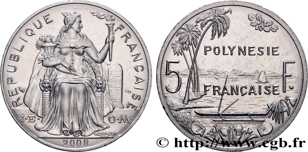 FRENCH POLYNESIA 5 Francs I.E.O.M. 2008 Paris MS 