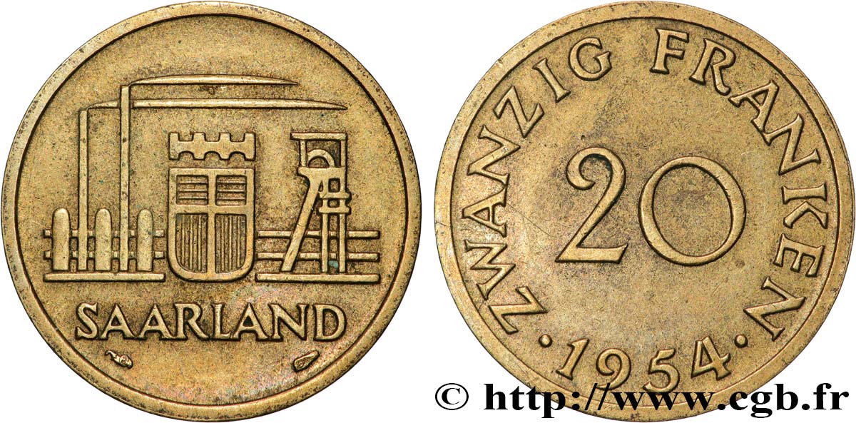 SAARLAND 20 Franken 1954 Paris AU 
