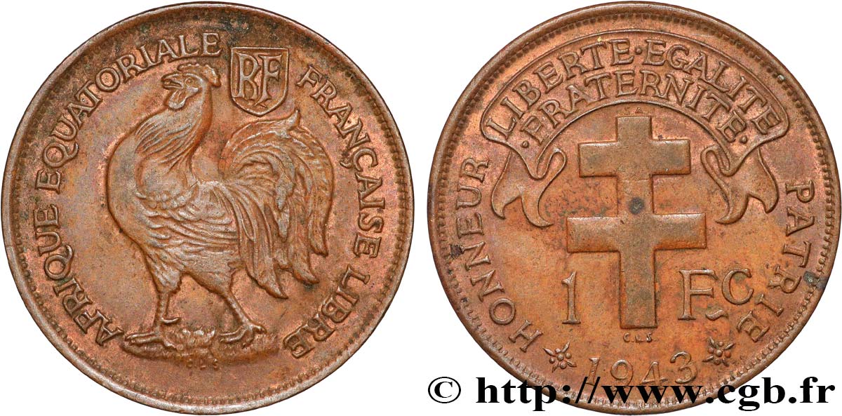 FRENCH EQUATORIAL AFRICA - FREE FRENCH FORCES 1 Franc 1943 Prétoria AU 