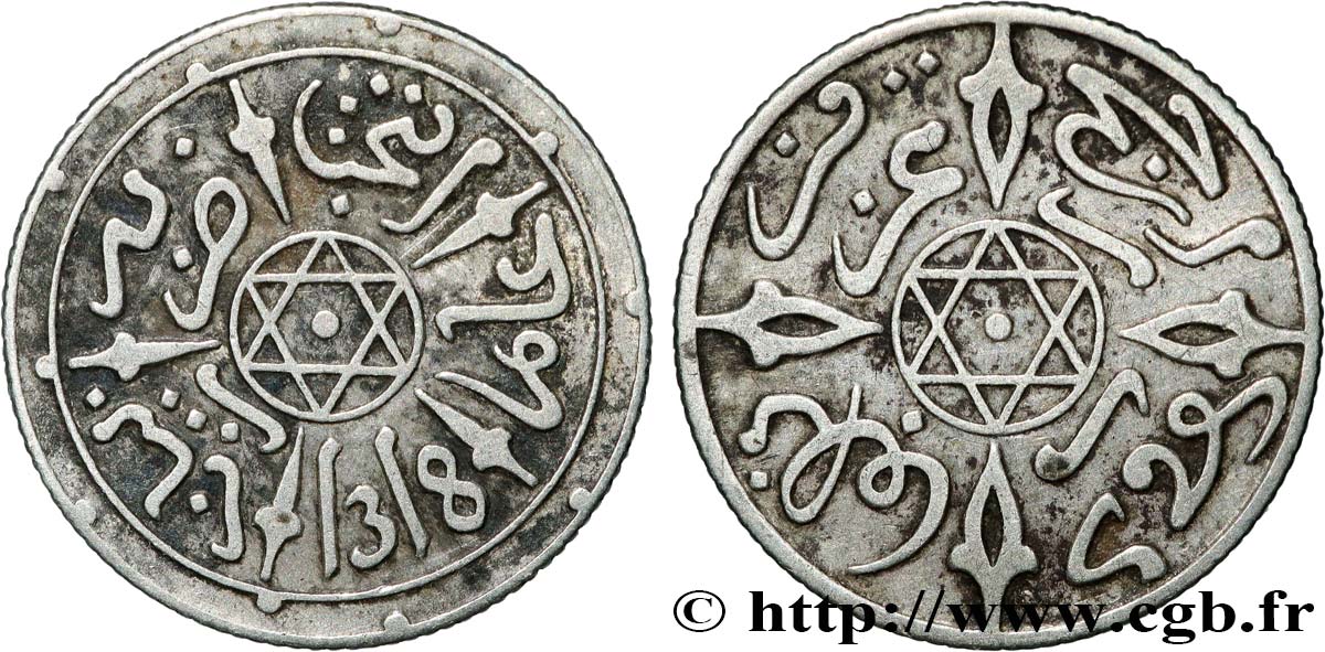 MAROC 1/2 Dirham Abdul Aziz I an 1318 1901 Paris TTB 
